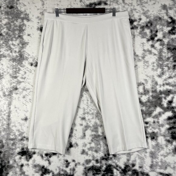 Susan Graver Pants Womens Size PXL Cream Cropped‎ Straight Leg Pull On Stretch - Picture 1 of 14